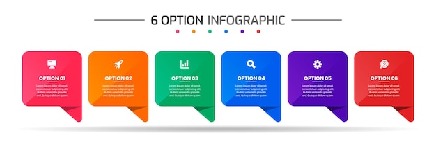 Plantillas de diseño de elementos infográficos con iconos y 6 opciones adecuadas para el diagrama de proceso