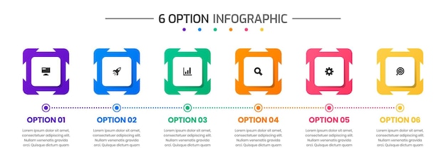 Plantillas de diseño de elementos infográficos con iconos y 6 opciones