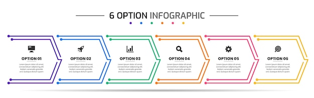 Plantillas de diseño de elementos infográficos con iconos y 6 opciones