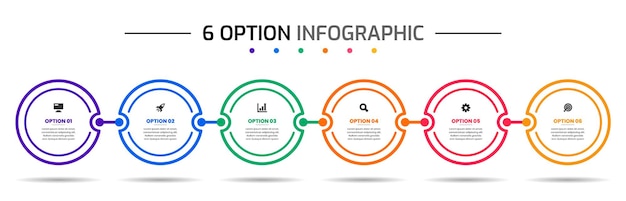 Plantillas de diseño de elementos infográficos con iconos y 6 opciones