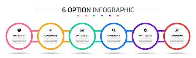 Plantillas de diseño de elementos infográficos con iconos y 6 opciones