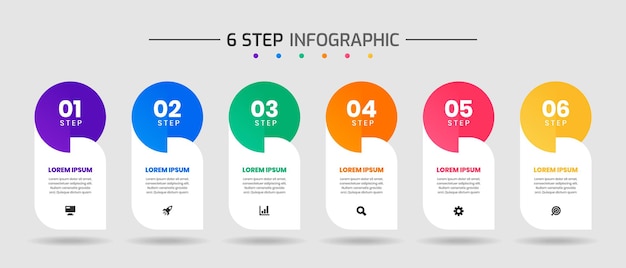 Plantillas de diseño de elementos infográficos con iconos y 6 pasos adecuados para el diagrama de proceso