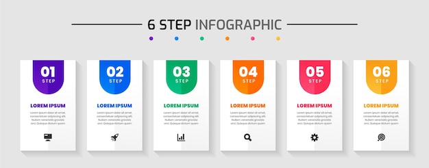 Plantillas de diseño de elementos infográficos con iconos y 6 pasos