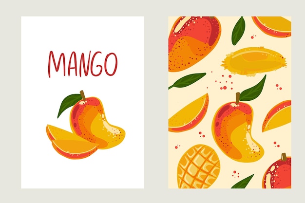 Plantillas de diseño de empaque de mango Postales con ilustración de vector de diseño de mango