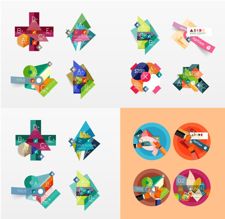 Vector plantillas de diseño geométrico moderno diagrama universal opciones de número de banner pasos de diseño de flujo de trabajo elementos web