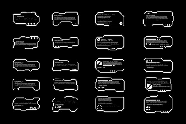 Las plantillas de diseño gráfico de la interfaz HUD de frame tech futurista