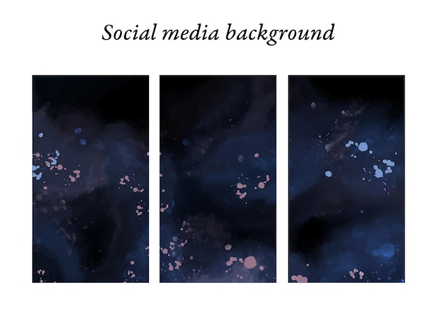Plantillas de diseño de historias de redes sociales abstractas concepto de cielo textura de acuarela del universo en tonos azules, rosados y morados Recurso gráfico con espacio para texto