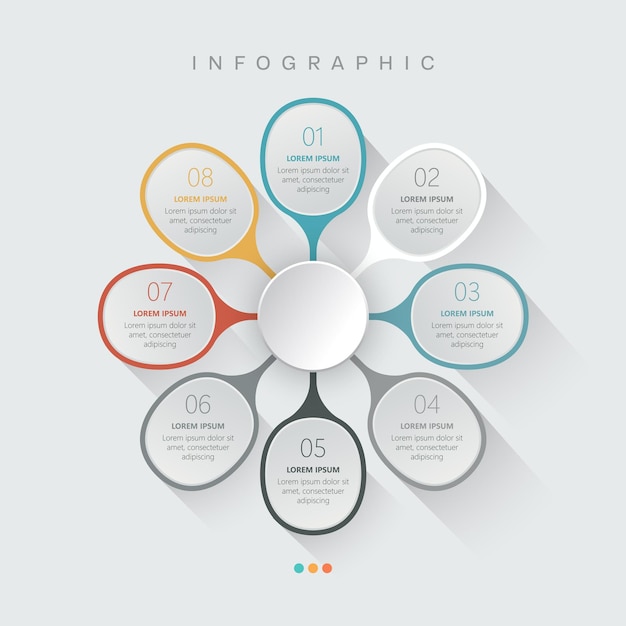 Las plantillas de diseño infográfico de ocho círculos de opciones Ilustración vectorial
