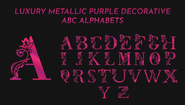 Plantillas de diseño de logotipo de monograma de alfabetos ABC de letras púrpuras metálicas decorativas de lujo