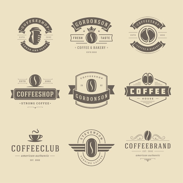 Plantillas de diseño de logotipos de cafetería establecer ilustración