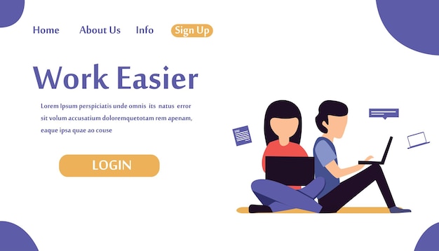 Plantillas de diseño de páginas web para Work Easier. Conceptos modernos de ilustración vectorial para el desarrollo de sitios web y sitios web móviles