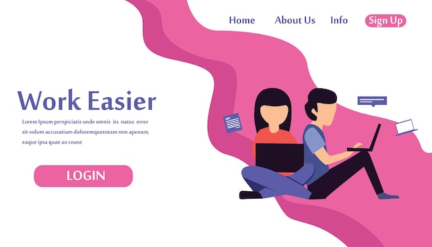 Plantillas de diseño de páginas web para Work Easier. Conceptos modernos de ilustración vectorial para el desarrollo de sitios web y sitios web móviles