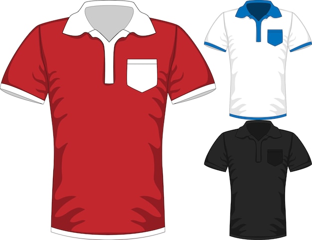 Vector plantillas de diseño de polo de camiseta de manga corta para hombre en tres colores