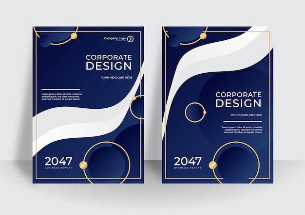 Plantillas de diseño de portada corporativa de negocios de diseño de vector de oro azul moderno para folleto, revista, folleto, folleto, informe anual. tecnología, ciencia, concepto futuro fondos futuristas abstractos.