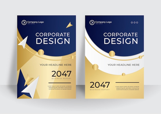 Plantillas de diseño de portada corporativa de negocios de diseño de vector de oro azul moderno para folleto, revista, folleto, folleto, informe anual. Tecnología, ciencia, concepto futuro fondos futuristas abstractos.