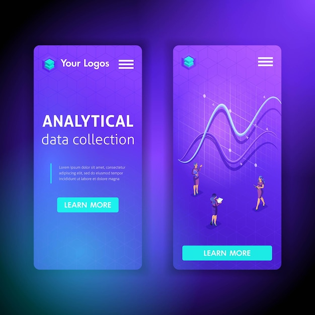 plantillas de diseño de sitios web móviles, para negocios, recopilación de datos analíticos. Conceptos de ilustración vectorial para aplicaciones para teléfonos inteligentes.