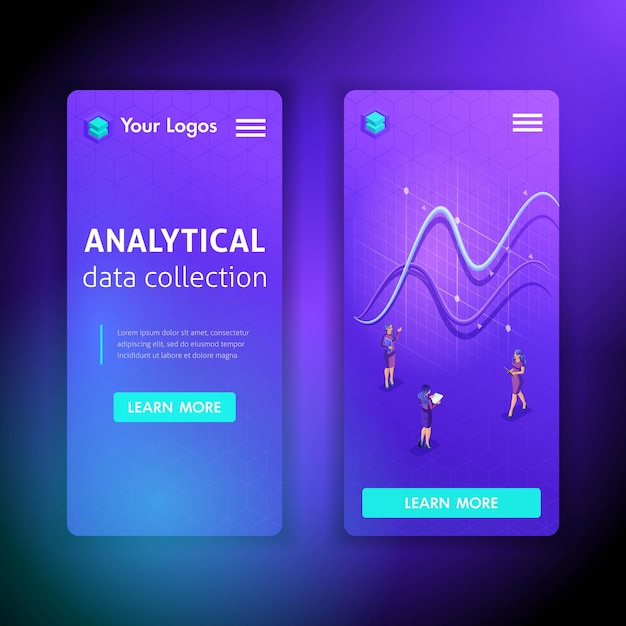 Vector plantillas de diseño de sitios web móviles, para negocios, recopilación de datos analíticos. conceptos de ilustración vectorial para aplicaciones para teléfonos inteligentes.