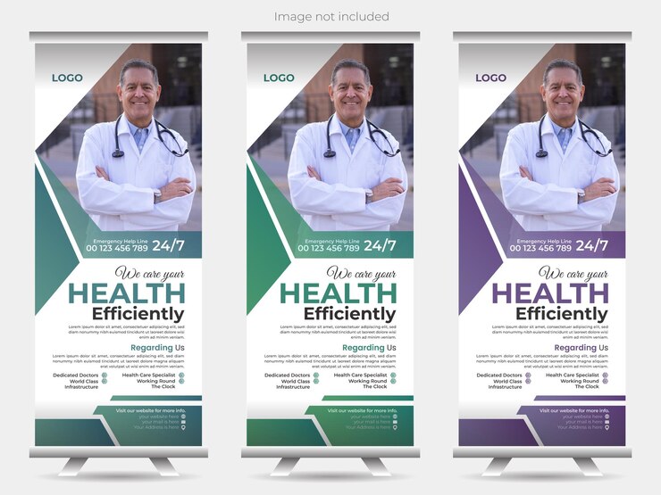 Plantillas de diseño de tarjetas médicas o pancartas y carteles enrollables