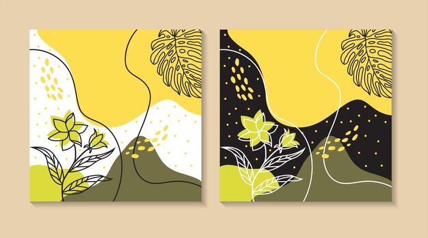 Plantillas de diseño de vectores cuadrados abstractos con elementos florales y geométricos. diseño de redes sociales