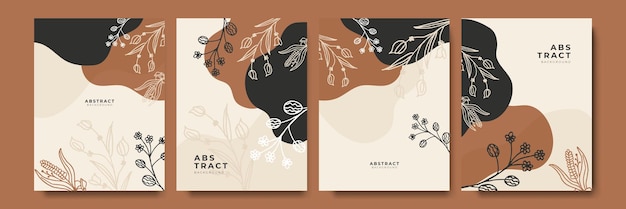 Plantillas de diseño de vectores en estilo moderno simple con espacio de copia para flores de texto y hojas fondos de invitación de boda y marcos fondos de pantalla de historias de redes sociales