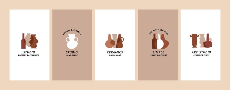 plantillas de diseño vectorial logotipos o emblemas cerámica y cerámica en estilo boho productos hechos a mano y boutiques de artesanía