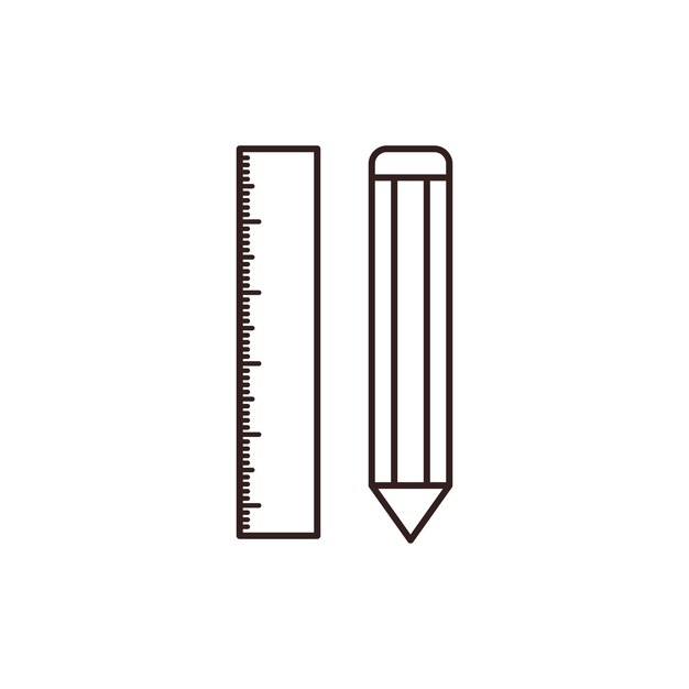 Las plantillas de diseño vectorial de la regla y el lápiz están aisladas sobre un fondo blanco