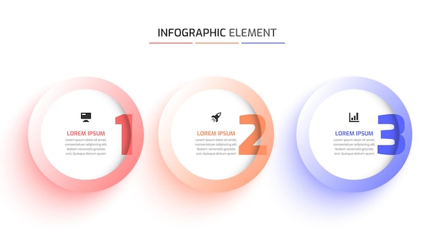 Plantillas de elementos infográficos con iconos de etiquetas circulares y 3 números adecuados para el diagrama de procesos