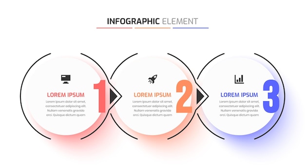 Plantillas de elementos infográficos con iconos de etiquetas circulares y 3 números adecuados para el diagrama de procesos