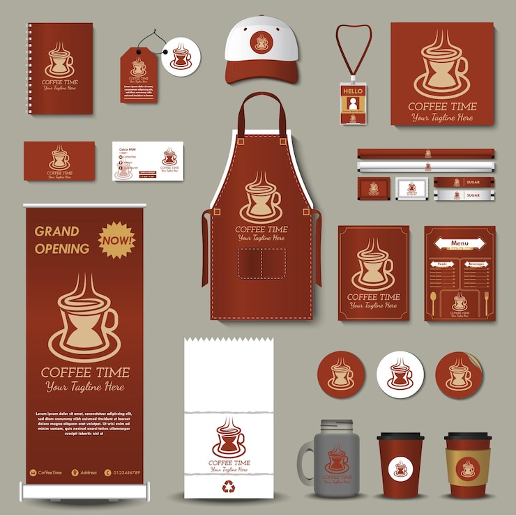 Vector plantillas de empresa de identidad de marca para cafetería