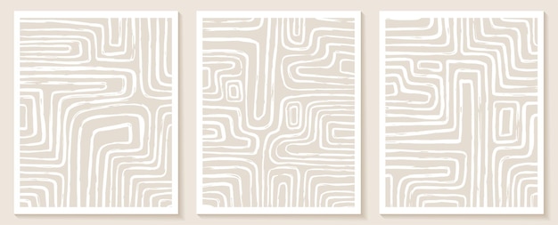 Plantillas de estética contemporánea con formas orgánicas abstractas y línea en colores nude. Fondo de boho pastel en vector de estilo minimalista de mediados de siglo ilustración