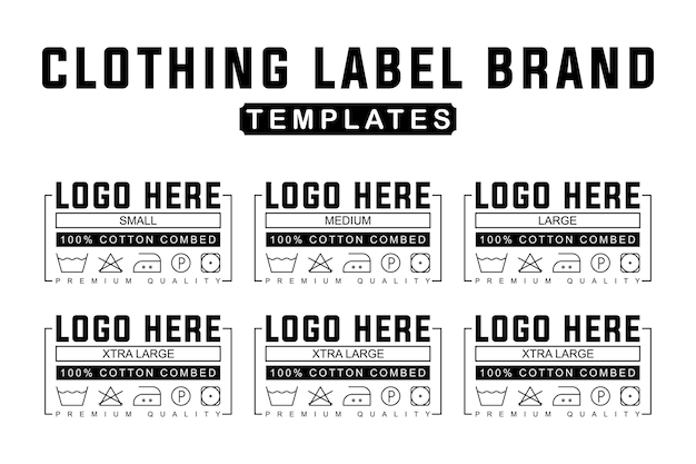 Plantillas de etiquetas de ropa minimalistas Conjunto de etiquetas editables de tamaño de ropa, cuidado e instrucciones de lavado