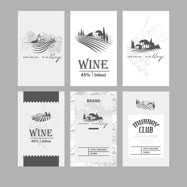 Plantillas de etiquetas de vino decoración elegante en blanco y negro