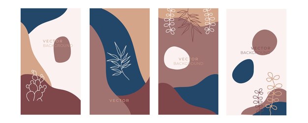 Plantillas de fondo artístico universal de moda abstracto con floral, hojas, orgánico, dibujado a mano y líneas. Bueno para portada, invitación, pancarta, cartel, folleto, cartel, tarjeta, volante y otros