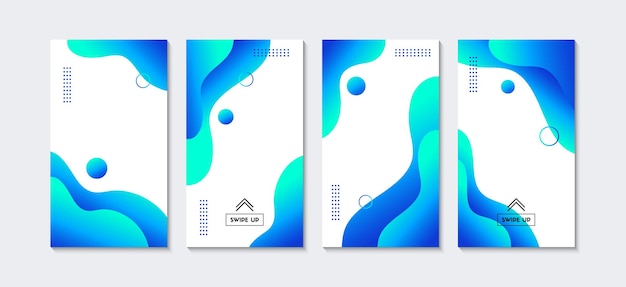 Las plantillas de historias abstractas de vectores azul líquido para las redes sociales Banner promocionales de moda verticales