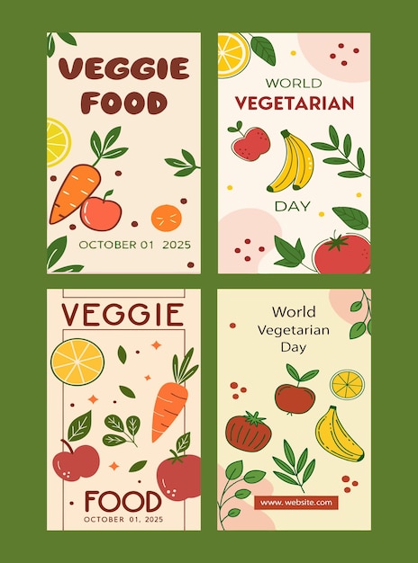 Plantillas de historias de Instagram para el Día Mundial del Vegetarianismo en diseño plano