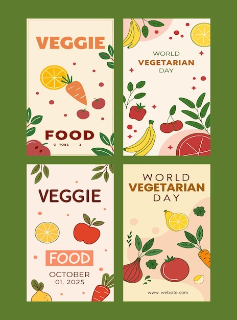 Plantillas de historias de Instagram para el Día Mundial del Vegetarianismo en diseño plano