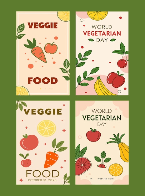 Plantillas de historias de Instagram para el Día Mundial del Vegetarianismo en diseño plano