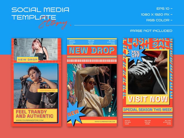 Vector las plantillas de historias de instagram de vaporwave lineal diseño de conjuntos de redes sociales