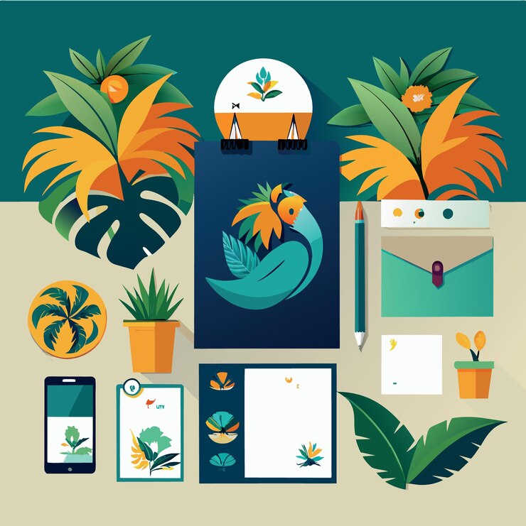 Vector plantillas de identidad corporativa en estilo tropical