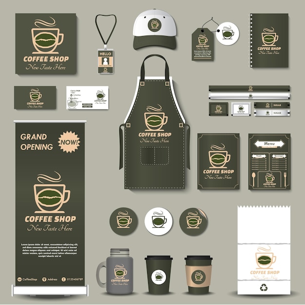 Vector plantillas de identidad de marca de cafetería