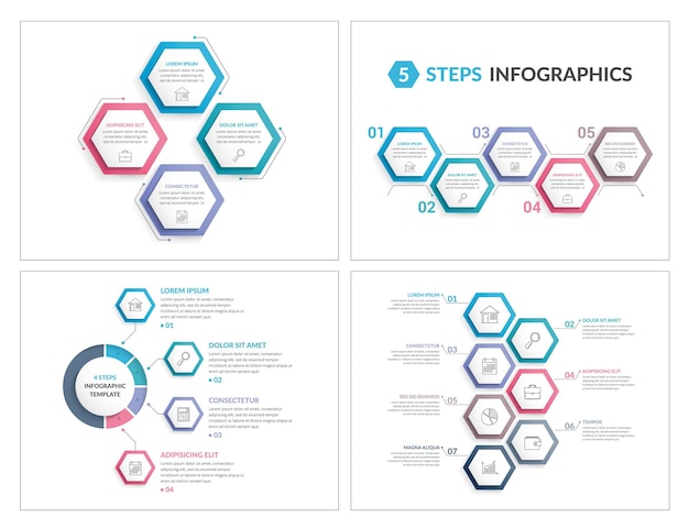 plantillas de infografía con hexágonos