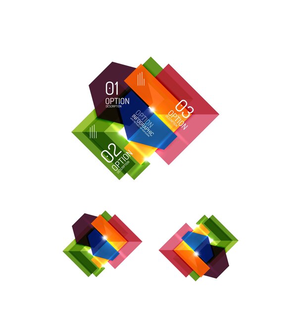 Plantillas de infografías geométricas de papel abstracto para la presentación de antecedentes comerciales o el mensaje con opciones y botones