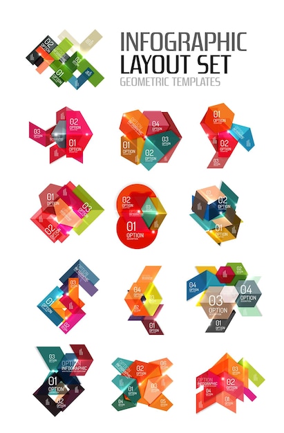 Plantillas de infografías geométricas de papel abstracto