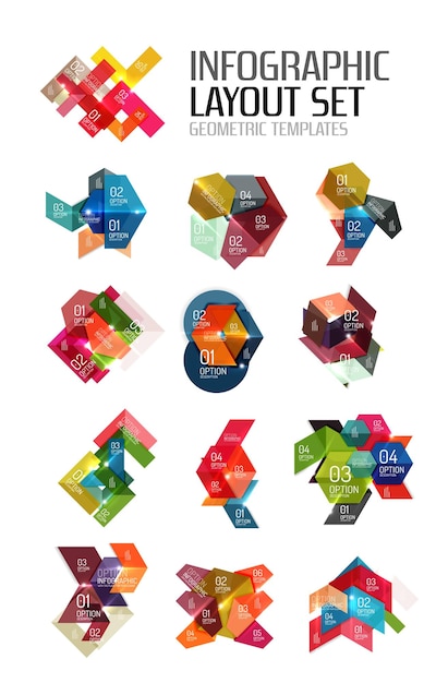 Plantillas de infografías geométricas de papel abstracto