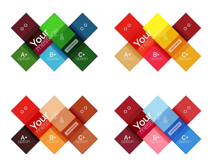 Vector plantillas de infografías de rayas de color vectorial con texto de opción de muestra aislado en blanco diseños abstractos de negocios geométricos para su mensaje o presentación de figuras