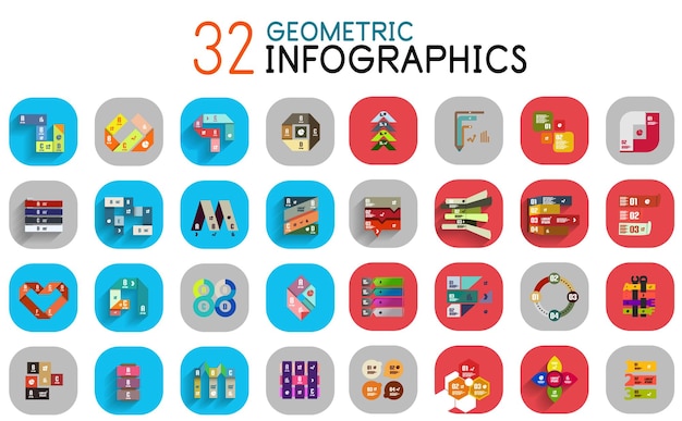 Vector plantillas infográficas de banners de información geométrica colorida vectorial y diseños de presentación de negocios