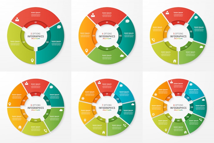 Vector plantillas infográficas de gráficos circulares para presentaciones