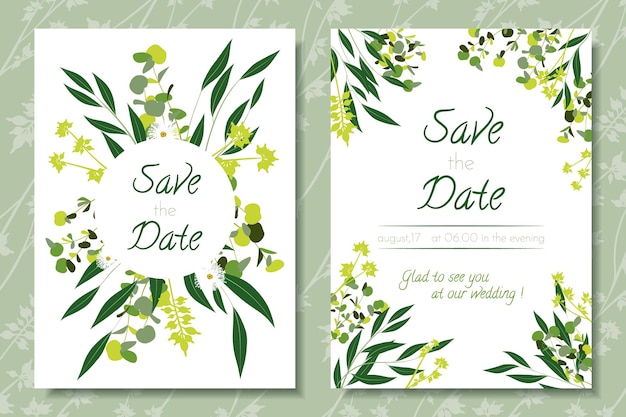 Plantillas de invitación de boda colección rústica con marcos florales