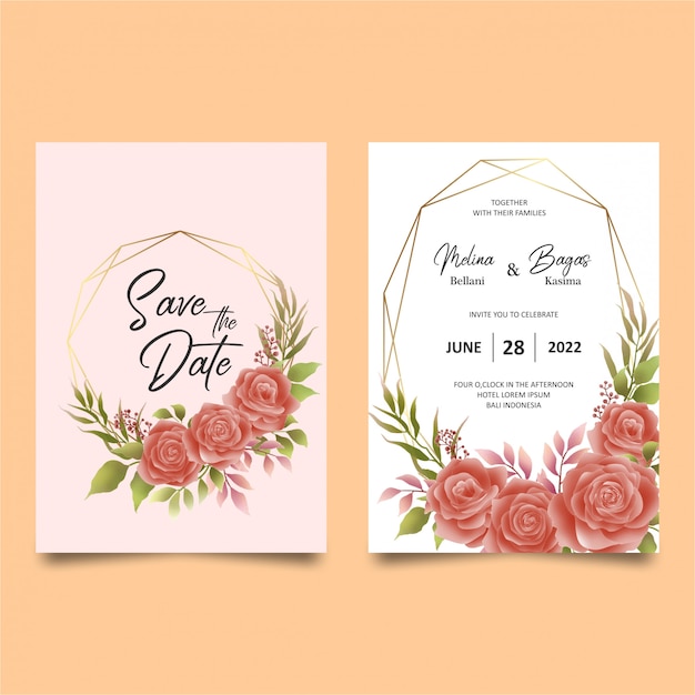 Plantillas de invitación de boda rosa acuarela