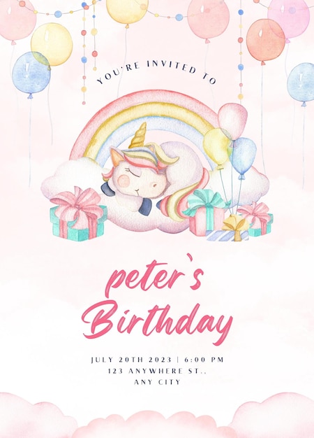 Plantillas de invitación de cumpleaños de unicornio